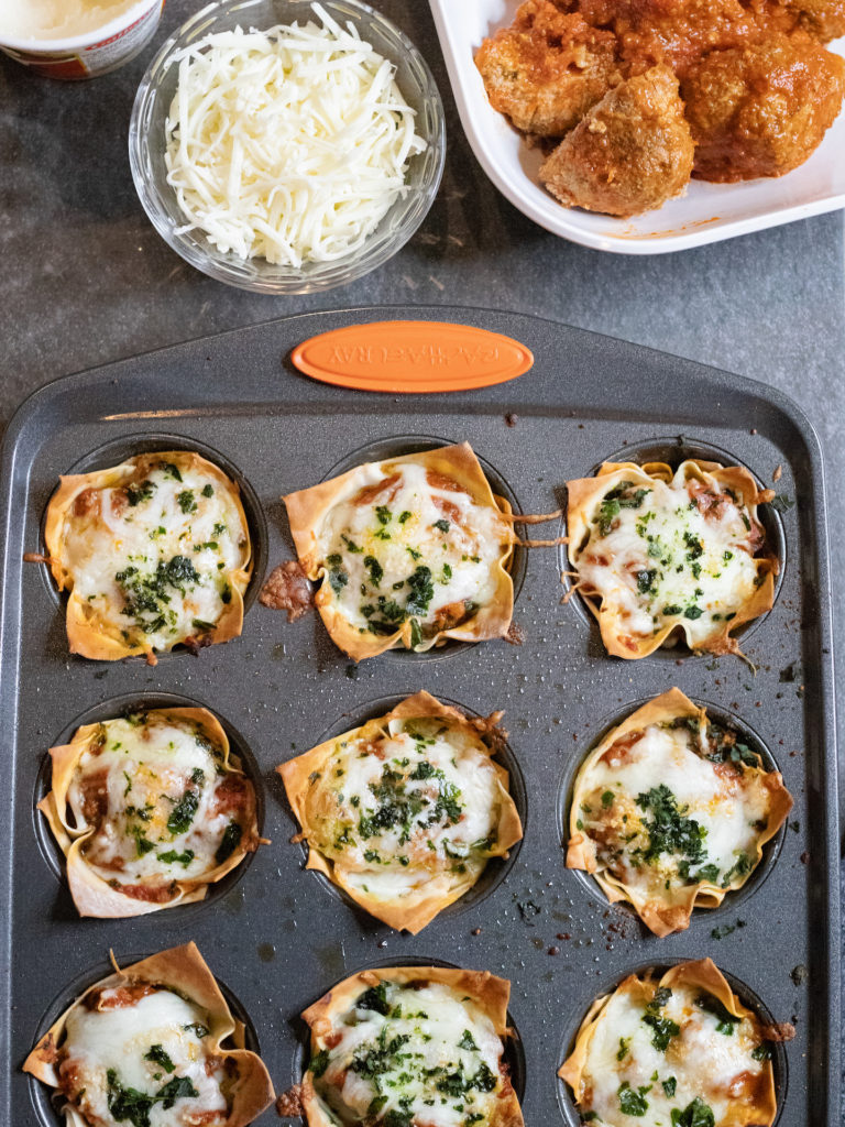lasagna cups made with leftover meatballs