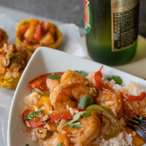 Beer Stewed Shrimp with shrimp plantain cups