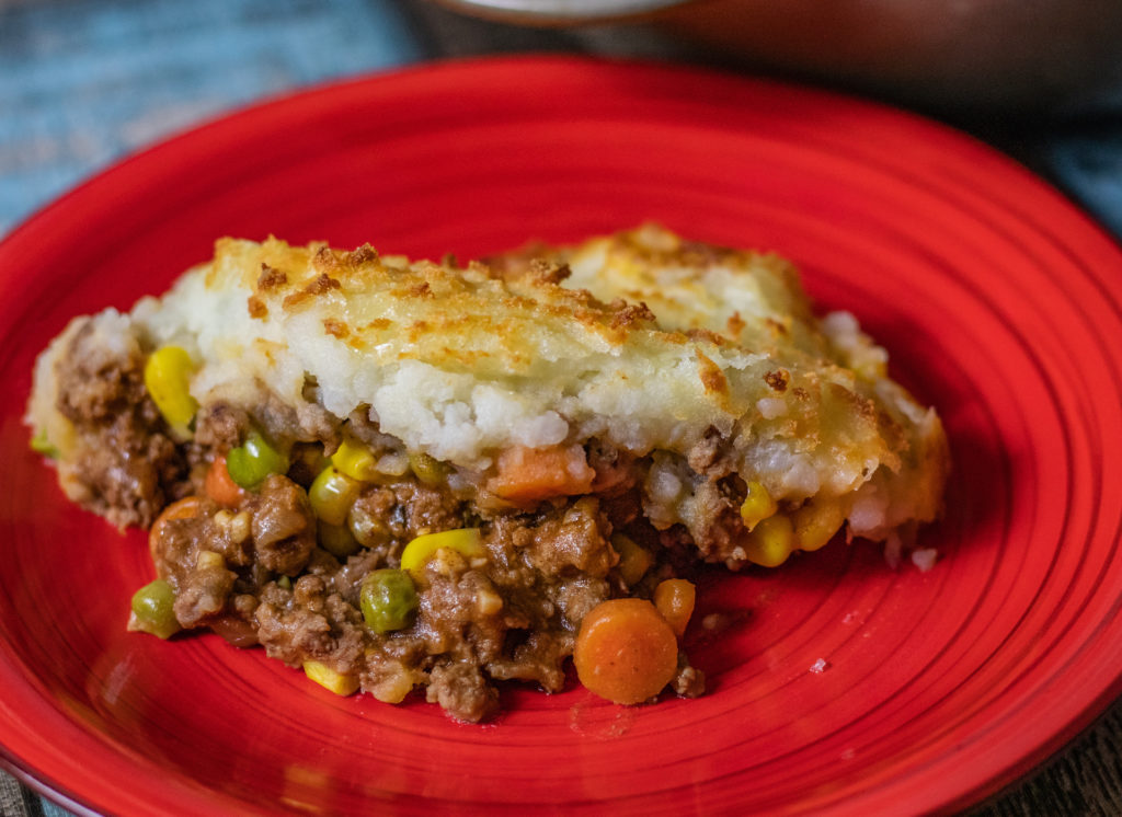 Piece of sheperds pie on a plate