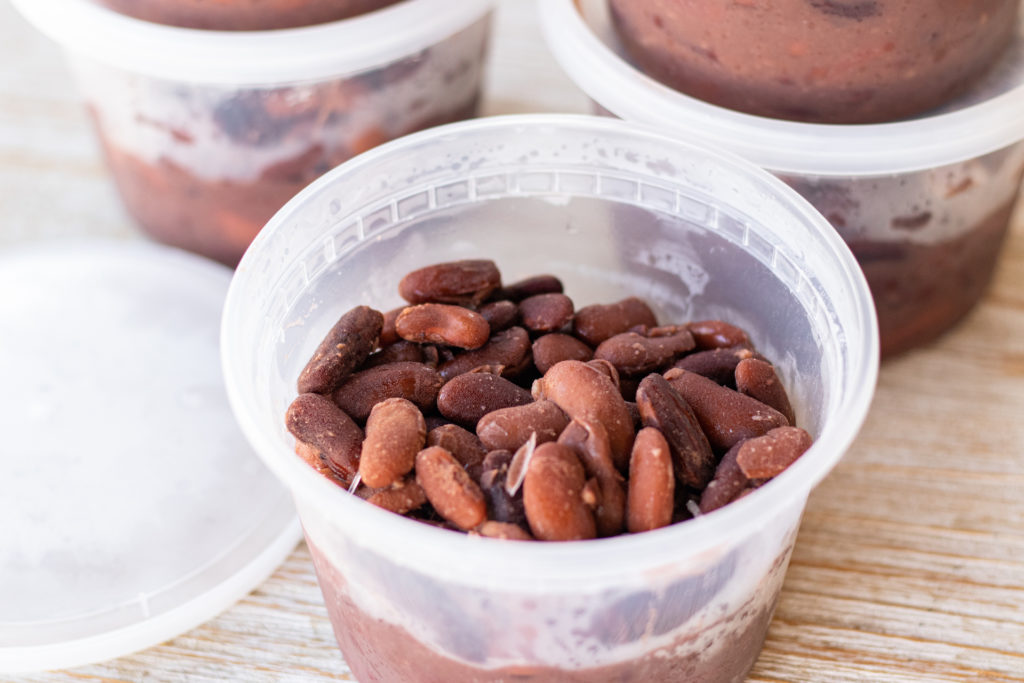 Cooked dry beans in a container for storage