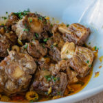 Instant Pot Oxtail Stew, Rabo Encendido, in a serving bowl. Close up. Tender as can be. A must try!