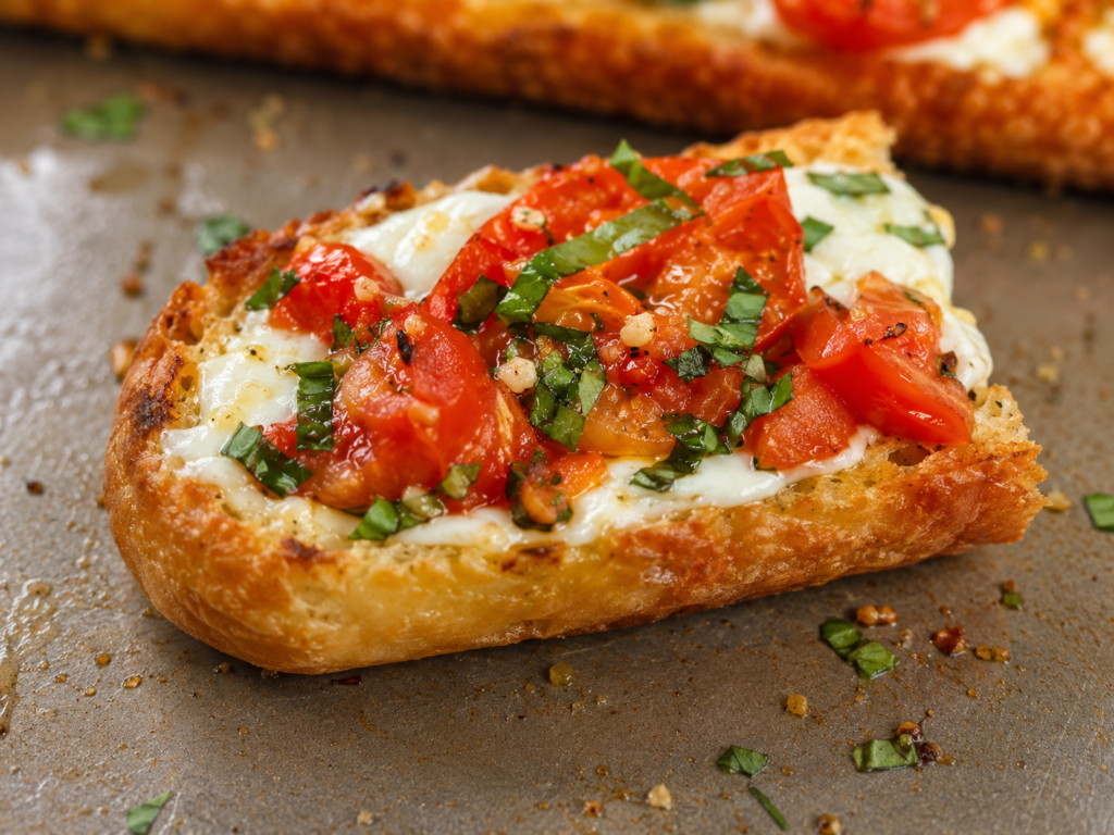 10 Minute Burrata Tomato Garlic Bread