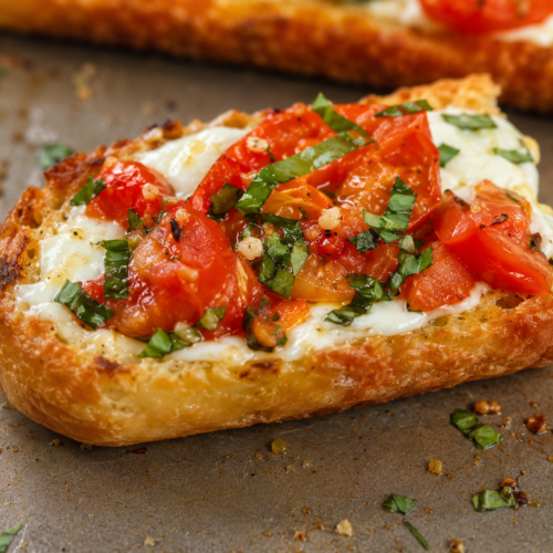 10 Minute Burrata Tomato Garlic Bread