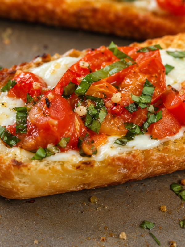 10 Minute Burrata Tomato Garlic Bread