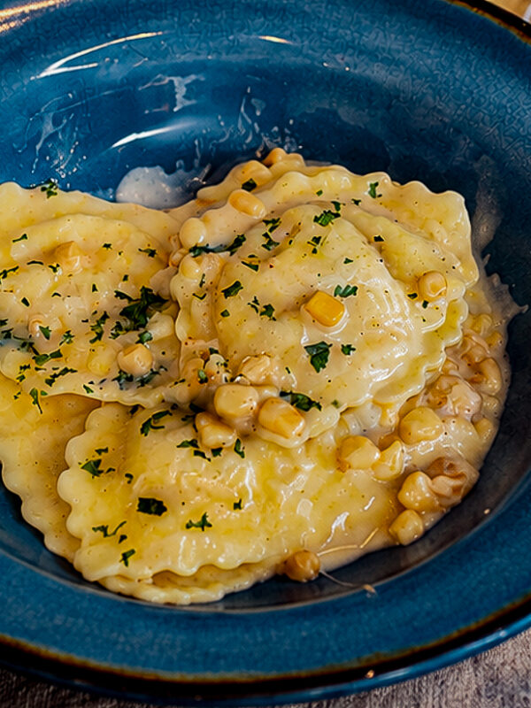 20 Minute Creamy Corn Italian Sausage Ravioli